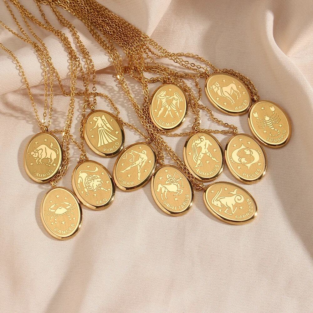 Cancer Zodiac Pendant Necklace 18K Gold Plated Stainless Steel Astrology - Picture 5 of 5